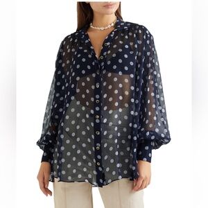 Zimmermann Navy Silk Polka Dot Blouse